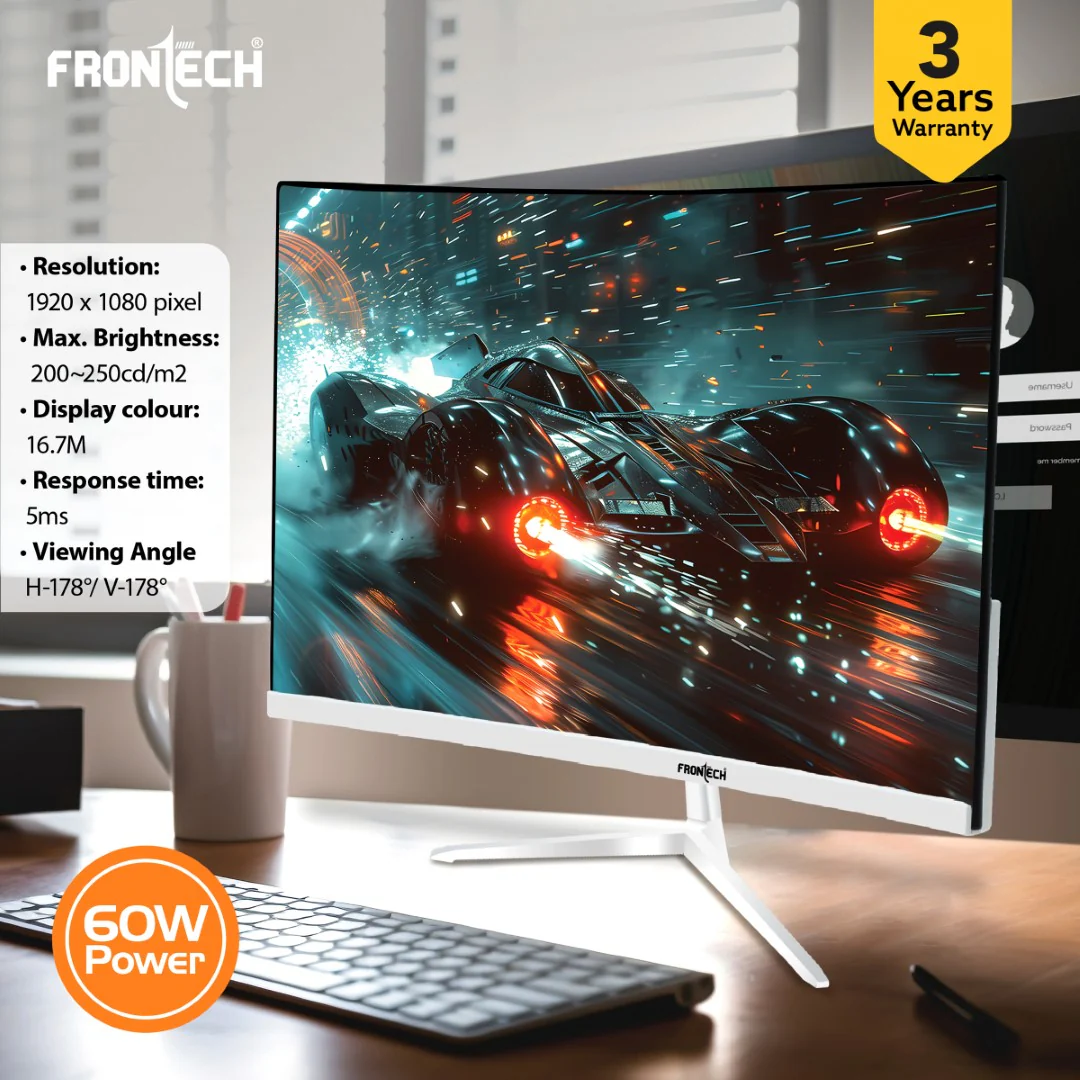 Frontech 32 inch Curved LED Monitor | 75Hz | 1920 x 1080 | Wall Mountable | Frameless | HDMI & VGA | 5ms Response Time | Built-in Speakers | Ultima Series | 3 Years Warranty - Image 7