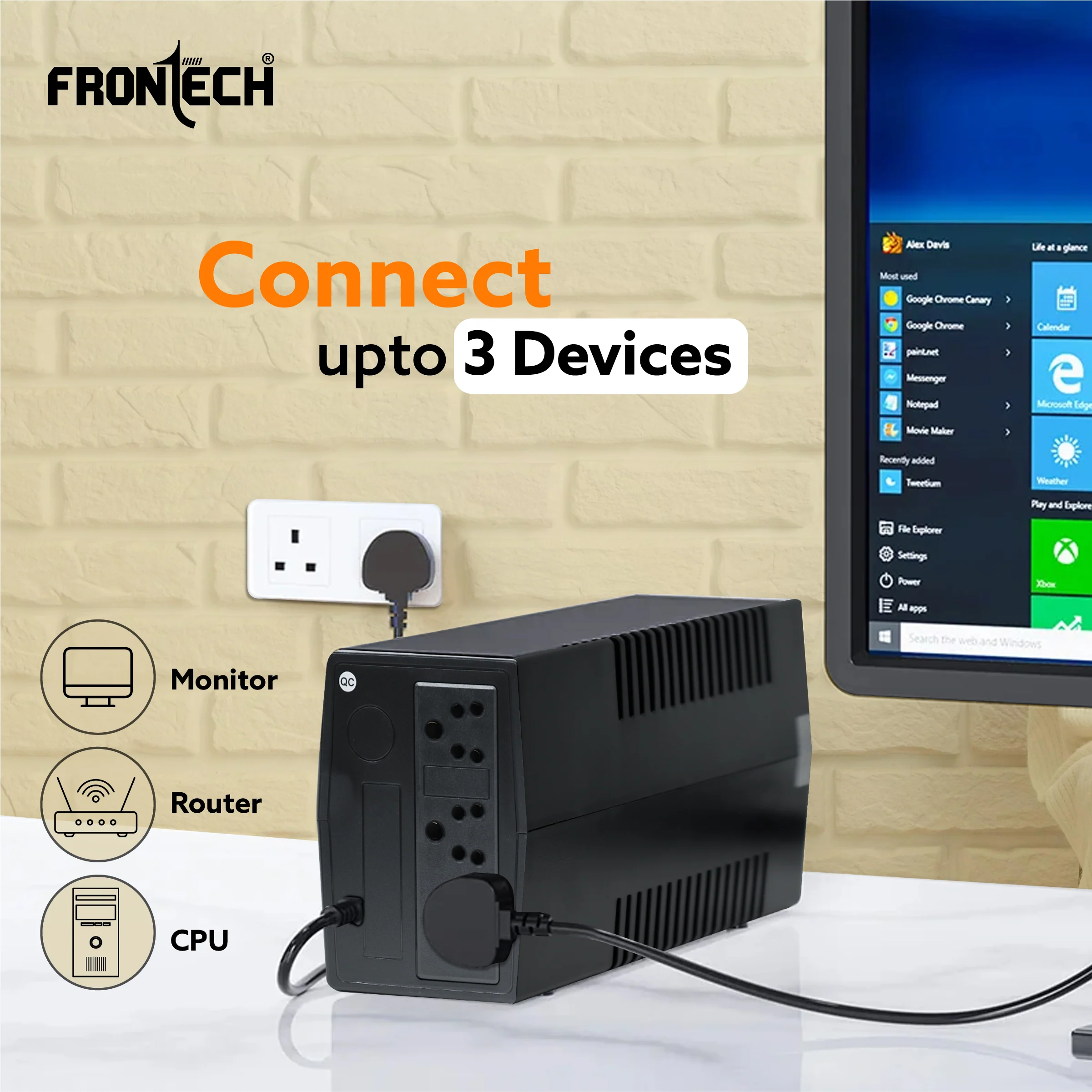 Frontech Electra Plus UPS – 230V Static Converter | Simulated Sine Wave | 140–300V Wide Input Range | 4–8ms Fast Transfer | 3 Device Support | Overload & Battery Protection | LED AC/Battery Indicator | Generator Compatible | 2564 - Image 3
