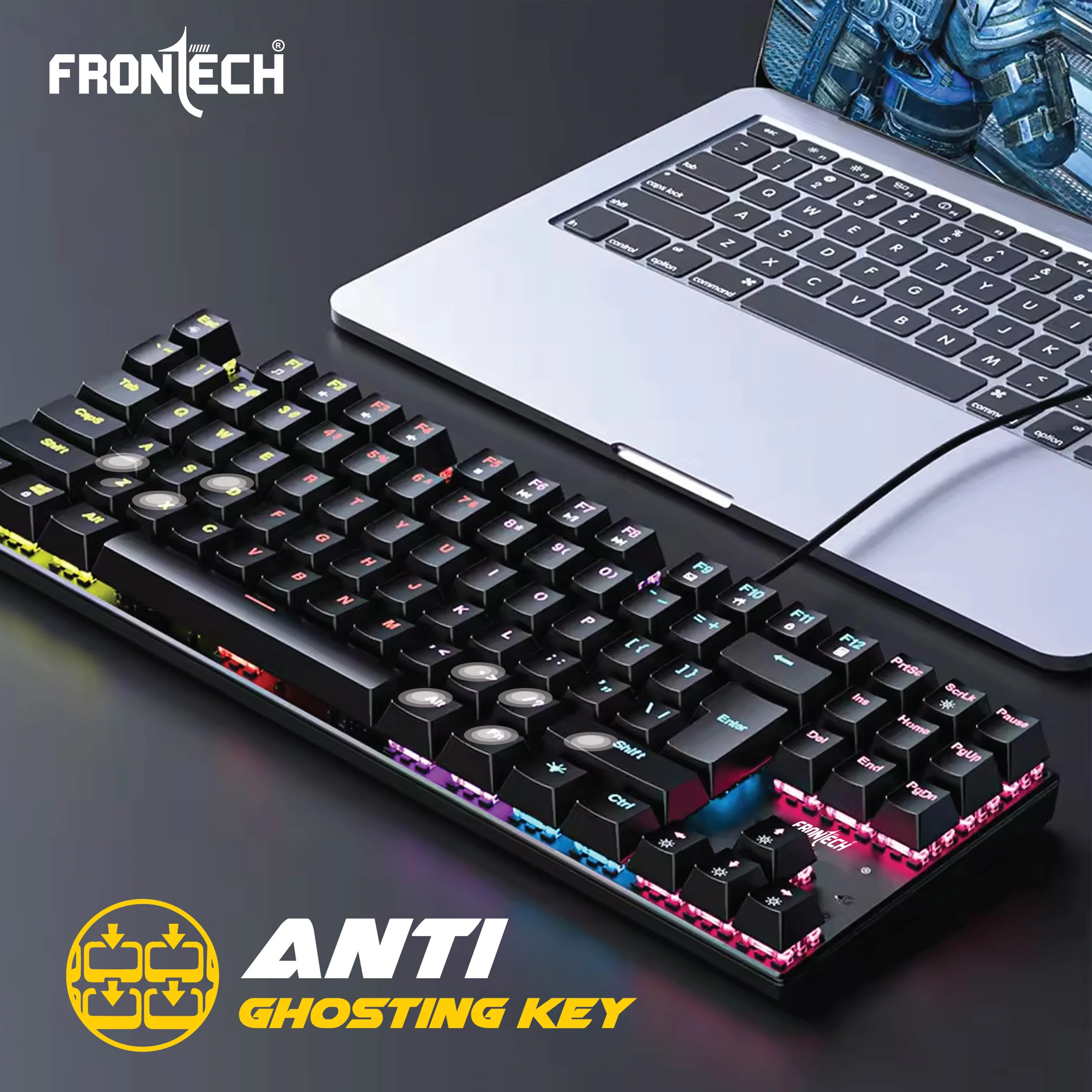 Frontech Wired Gaming RGB Backlight Keyboard|87 Key Layout|USB Plug & Play|1.6m cable| Ergonomic Keyboard|1 year warranty - Image 3