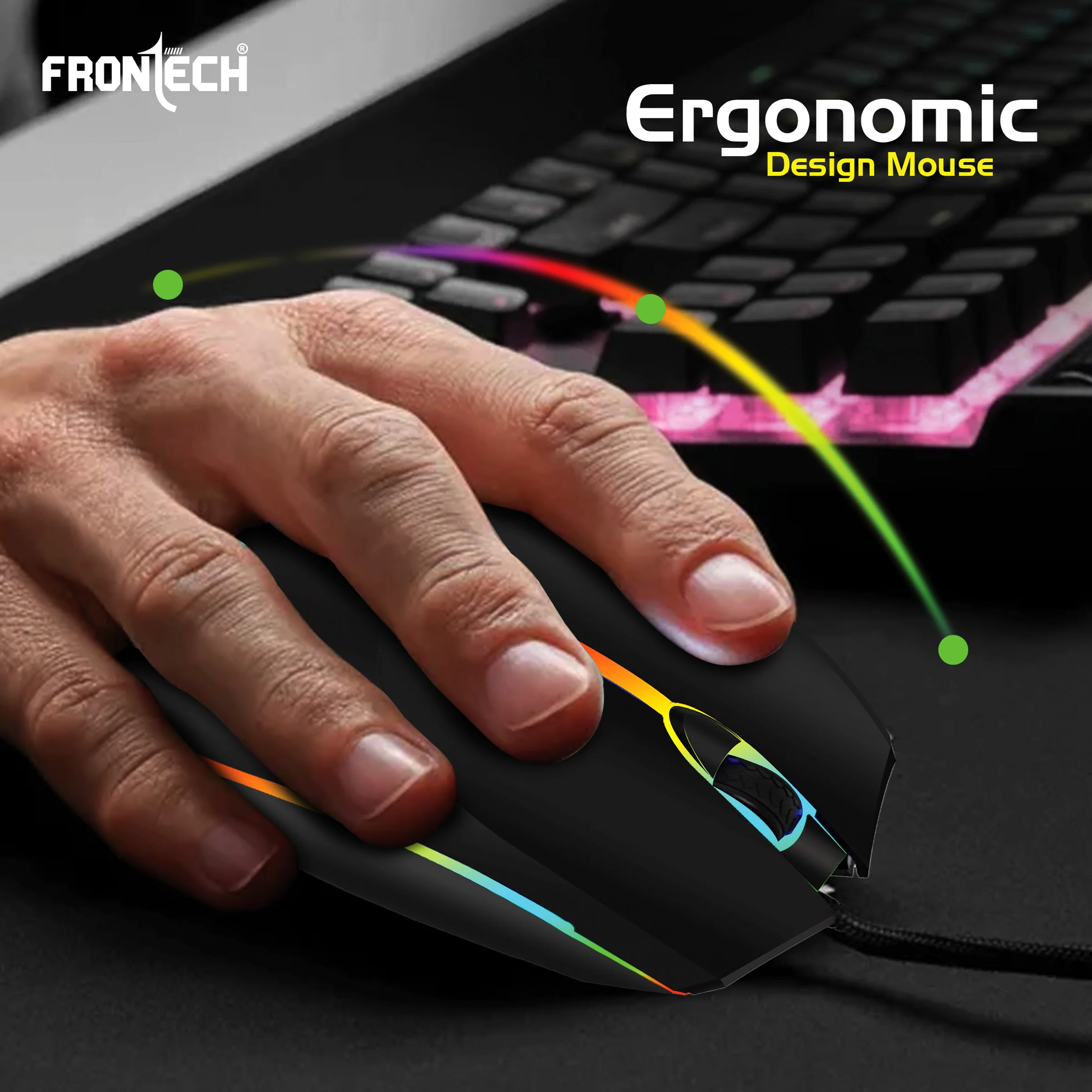 Frontech Wired Optical Mouse|USB Plug & Play|1.2m Cable|1200 DPI|3 Button Mouse|Ergonomic Design|1 Year Warranty - Image 5